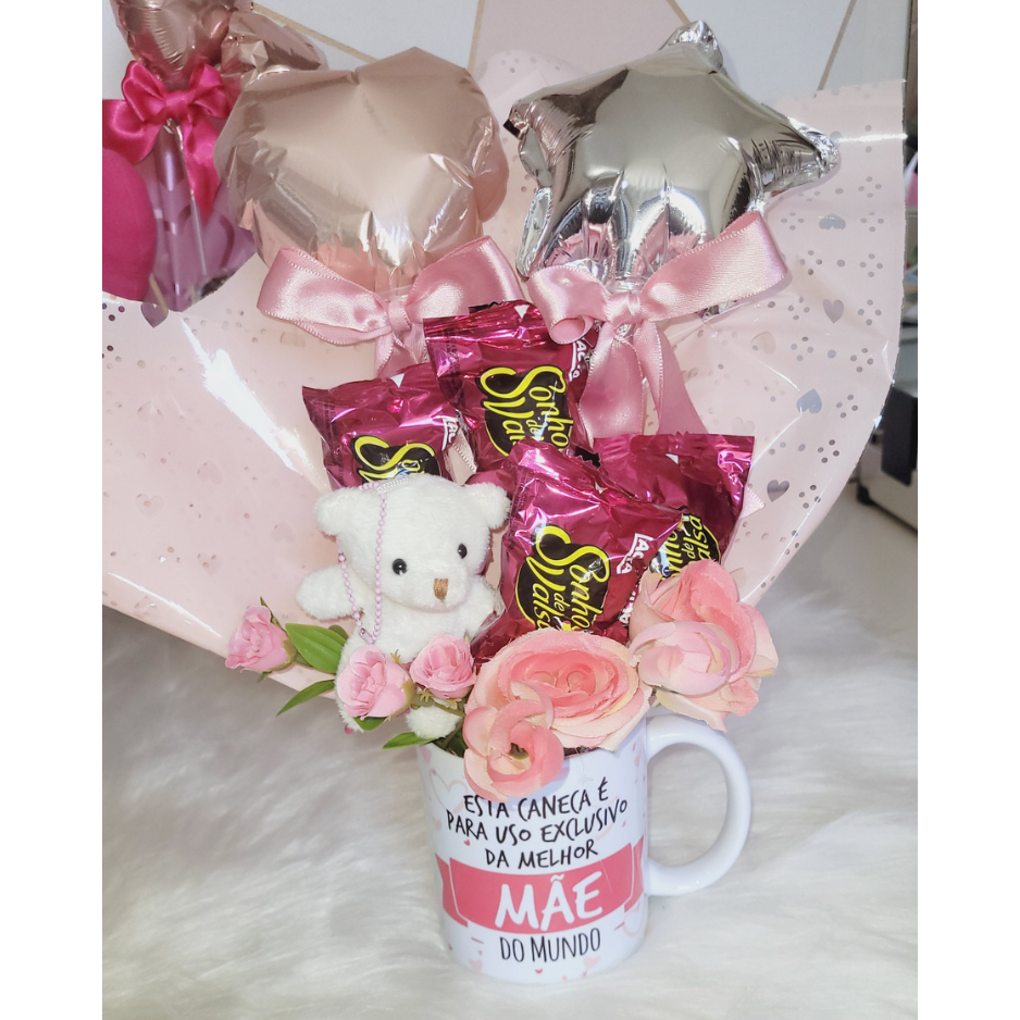 Buquê na caneca kit Mãe do Mundo
